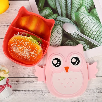 Convenient Lunch Box decorated with a Cartoon Owl, crafted from BPA-free plastic, perfect for Picnics or School, and includes separate compartments for organization.