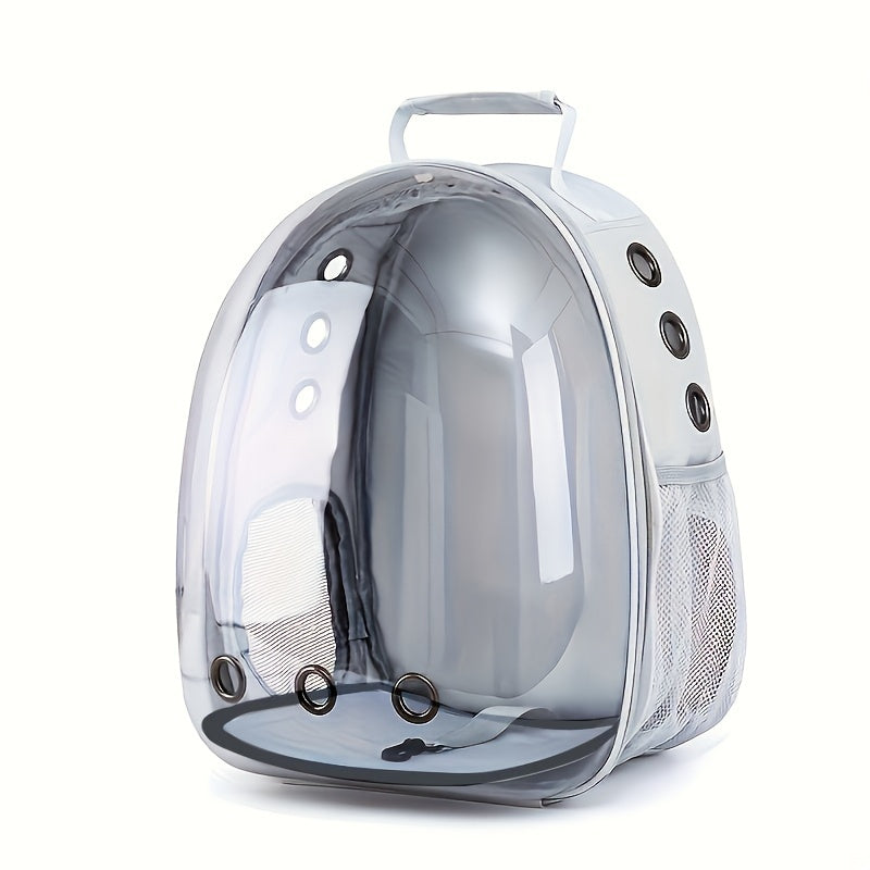 Transparent PVC Pet Backpack Carrier for Cats and Small Dogs with Breathable Space Capsule Design, Zipper Closure, Durable Handle, Ventilation Holes. Ideal for Hiking, Travel, Outdoor Use.