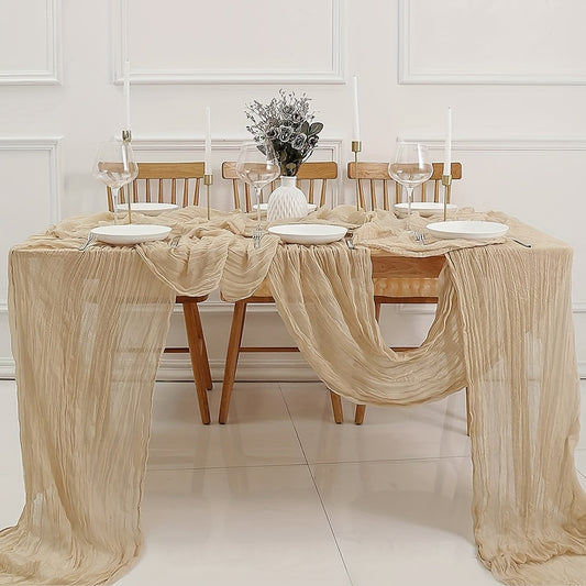 Boho Cheesecloth Table Runner for Various Occasions and Home Decor; Long Gauze Romantic Style; Perfect for Weddings, Showers, Holidays, Birthdays, Dining Room, Dresser, Fathers Day, Teachers Day.