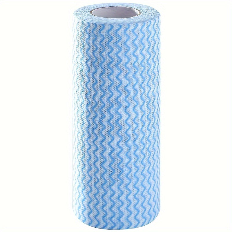 50 thick disposable cleaning towels per roll for convenient and effective kitchen and bathroom cleaning of tableware and surfaces.