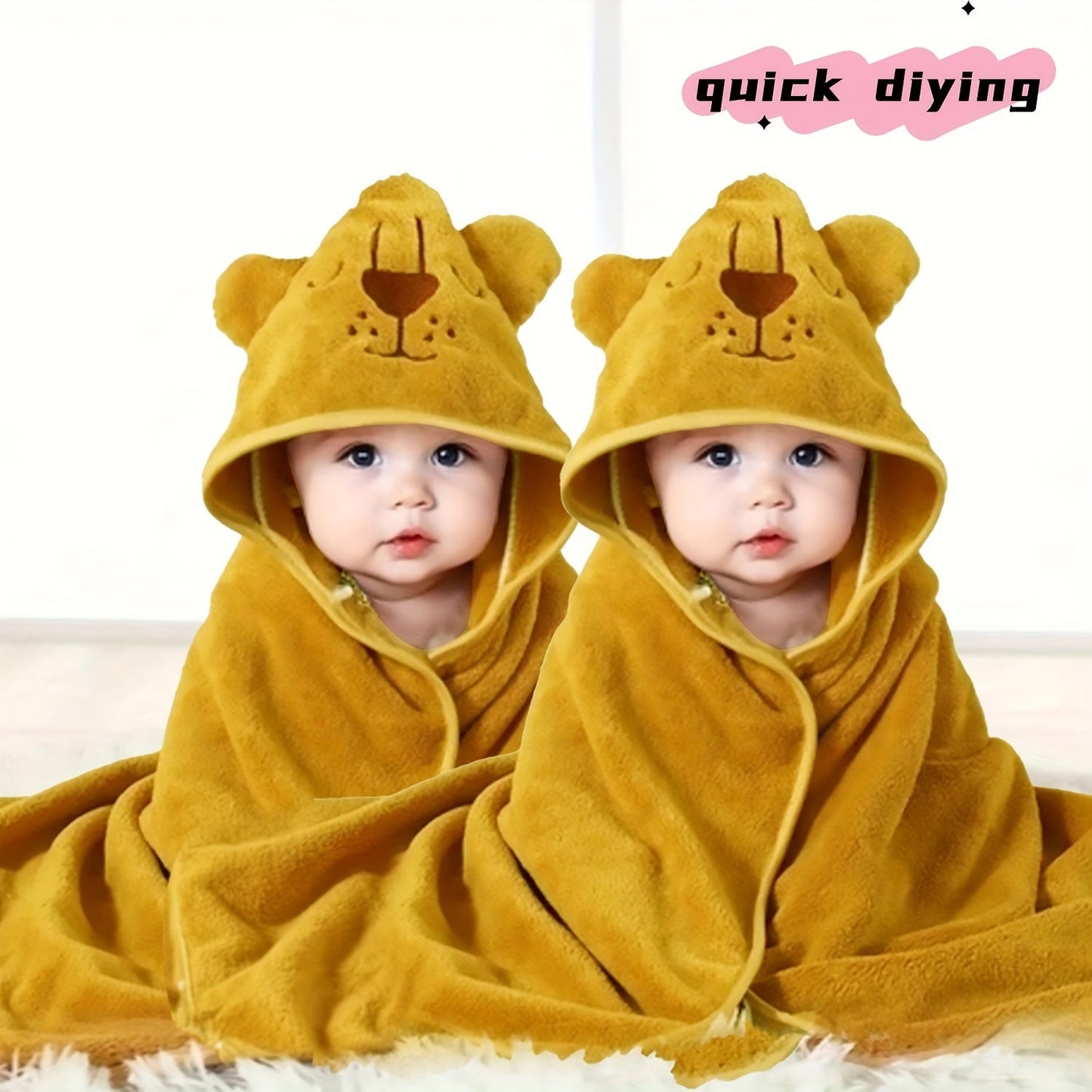 Get 2 Hooded Bath Towels featuring Cartoon Animal designs made from soft Polyester. These Swaddle Blankets are super absorbent and cozy, perfect for wrapping up after a fun day at the beach, pool, or bath time. Suitable for children ages 0-8 years old.