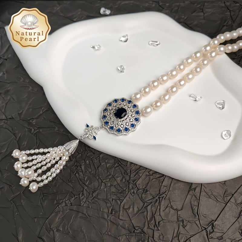 MUFAN Elegant Luxury Pearl Necklace for Women featuring 8-9mm Natural Freshwater Pearls and Synthetic Cubic Zirconia. This versatile piece is perfect for daily wear or special occasions, making it a great gift option. Compatible with June birthstones. No