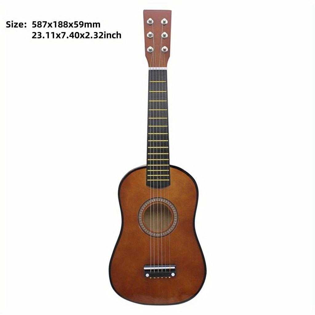 Coffee brown 23-inch mini acoustic guitar ideal for youngsters and beginners.