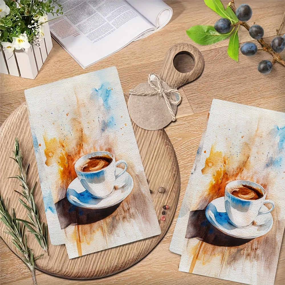 Set of 2 Ultra Soft Kitchen Towels with Vibrant Coffee Design - Perfect for Drying Dishes Quickly, Machine Washable, Great for Holiday Decor, Size: 40.64x60.96 cm.