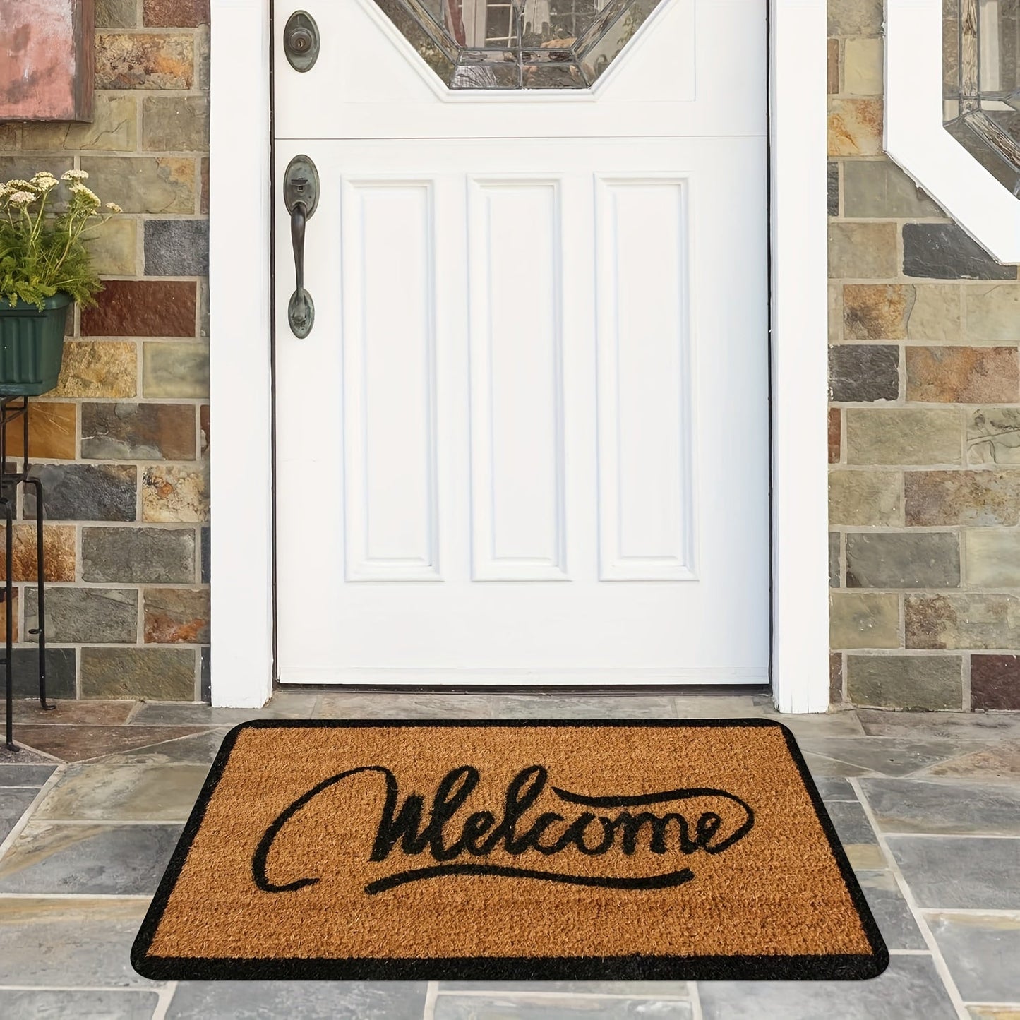 Introducing our Welcome Doormat made of durable polyester, featuring a rectangular design perfect for any entrance. This mat is water absorbent and quick-drying with a non-slip PVC backing to keep it securely in place. Easy to clean with hand wash only