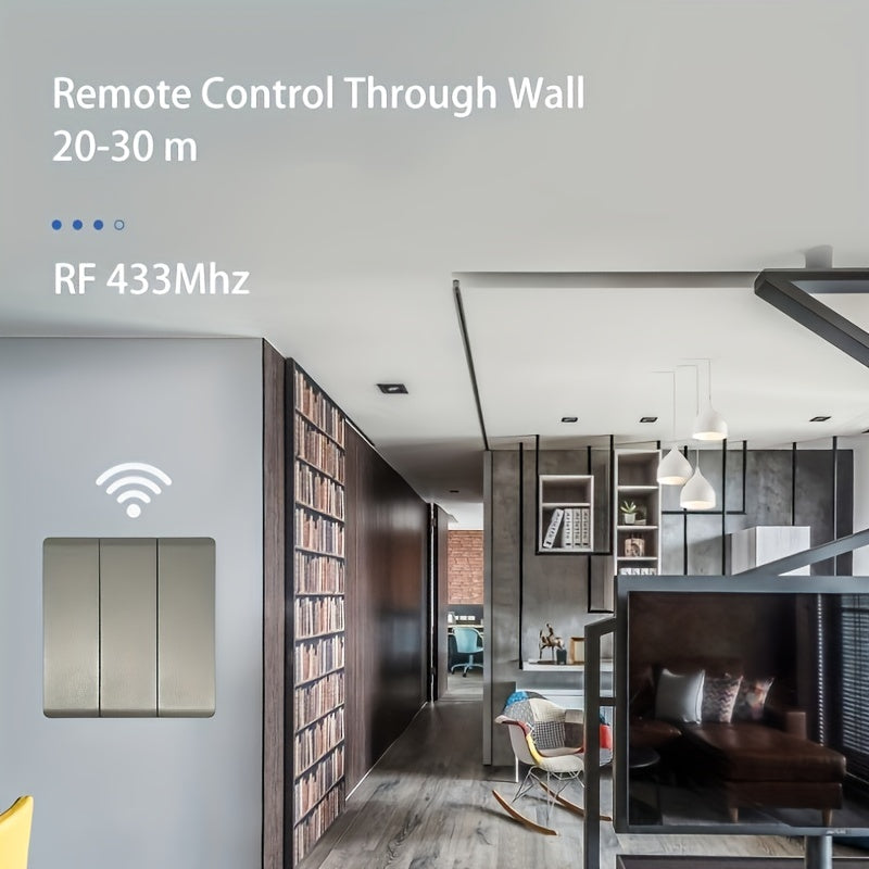 Wenzhi Smart Wireless Switch for Home Lighting Control, Compact Design, 1/2/3 Gang, RF 433 MHz Remote Control, White/Gray, 110V/220V, Up to 6 Devices, 20-30 Meter Range.