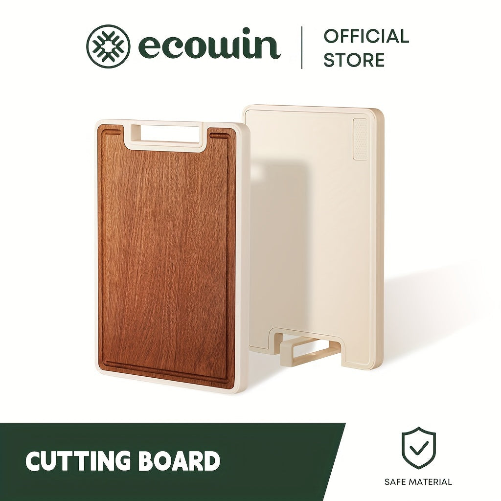 One piece of the Ecowin Dual-Sided Wood and PP Cutting Surface with Stand and Large Handle - a durable anti-mold kitchen tool made from food-safe materials.