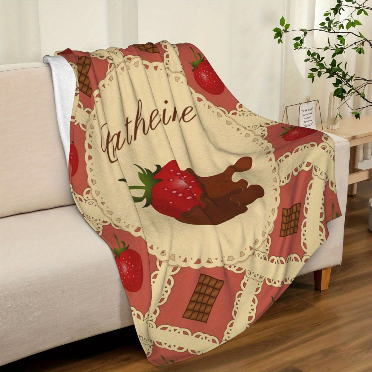 Personalized Strawberry Blanket for Girls and Women - Customizable Gift Perfect for Mom, Adults, and Travel - Soft and Lightweight Throw with Cute Strawberry Theme - Ideal for Valentine's, Birthday, or Christmas - Made of Polyester, Rectangular Shape