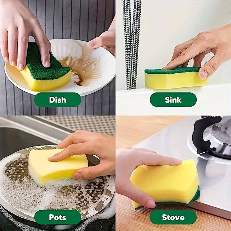 A versatile cleaning sponge with dual-sided scrubbing capability, perfect for all your home cleaning needs. This high-quality kitchen sponge is durable and non-scratch, ensuring efficient cleaning while being gentle on surfaces. With high absorbency