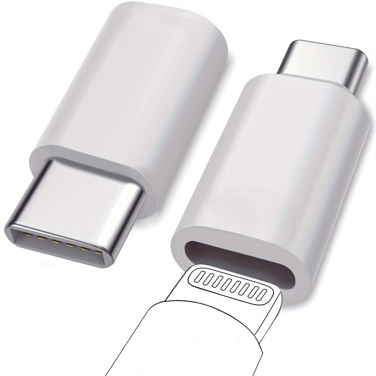 2-piece Lightning Female to USB C Male Adapter for charging and data transfers.