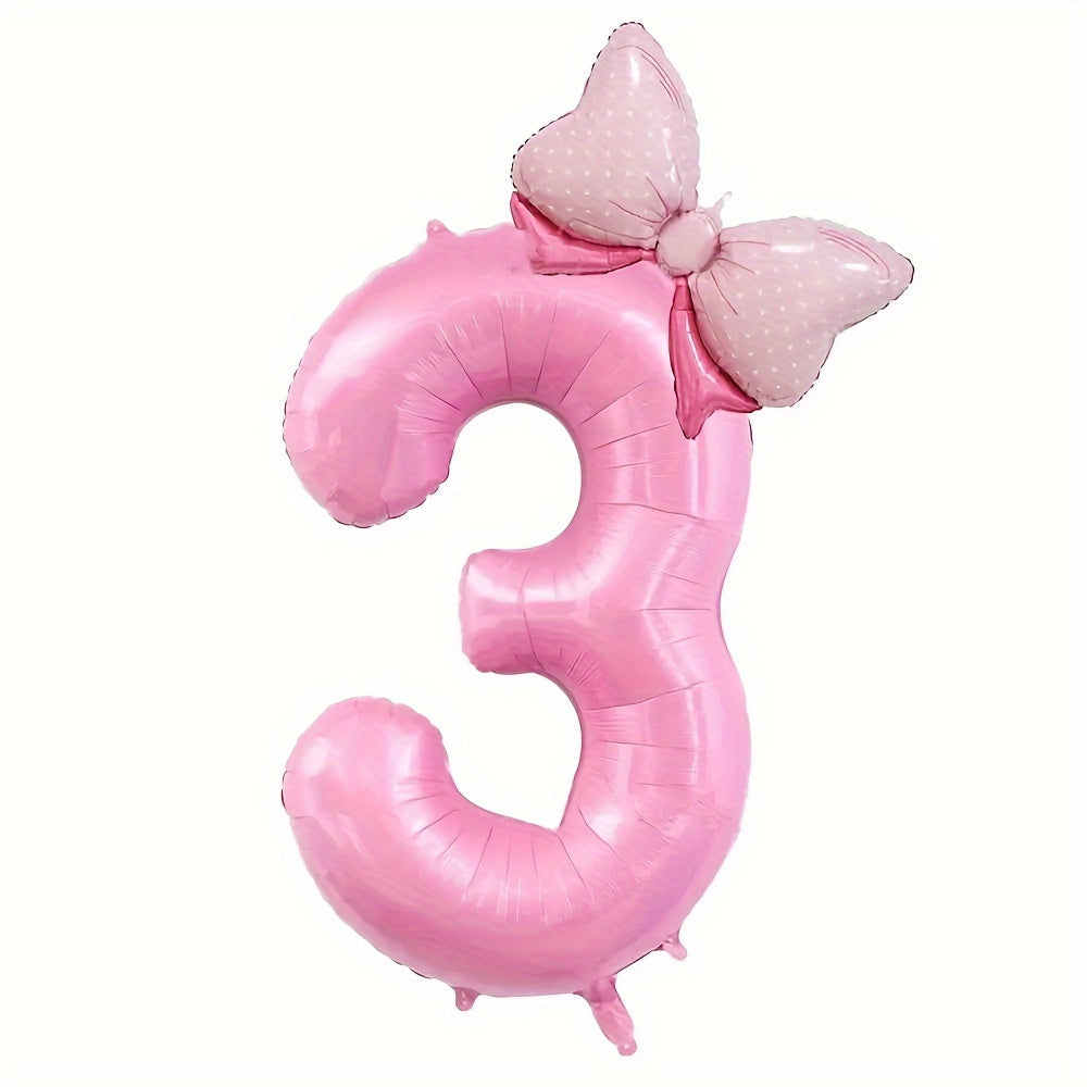 81.28 cm Pink Number Balloon with Bow - Ideal for girls' birthday decor - No electricity needed - Made of aluminum