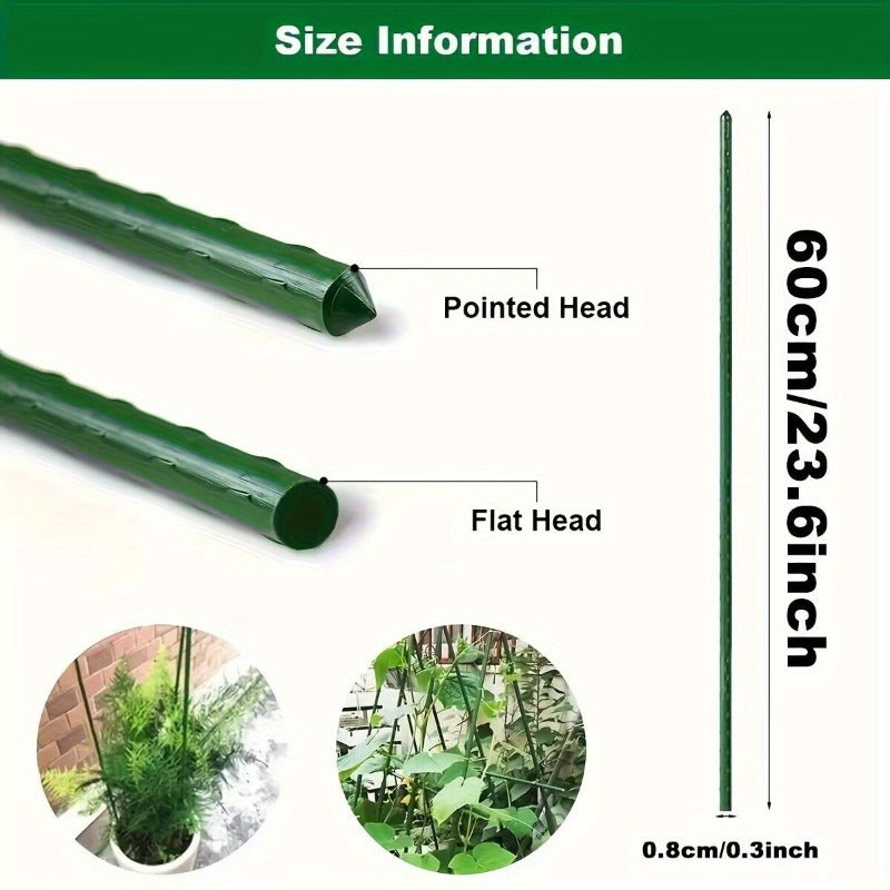 10 Garden support stakes for climbing plants made of durable plastic and steel pipe, perfect for tomatoes, cucumbers, and grapes. Essential tool for lawn care.