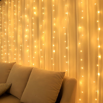 1pc Fairy Lights Curtain with 8 Modes Timer Remote, USB Lamps for Bedroom, Backdrop, Wedding, Party, Eid Al-Adha Mubarak.