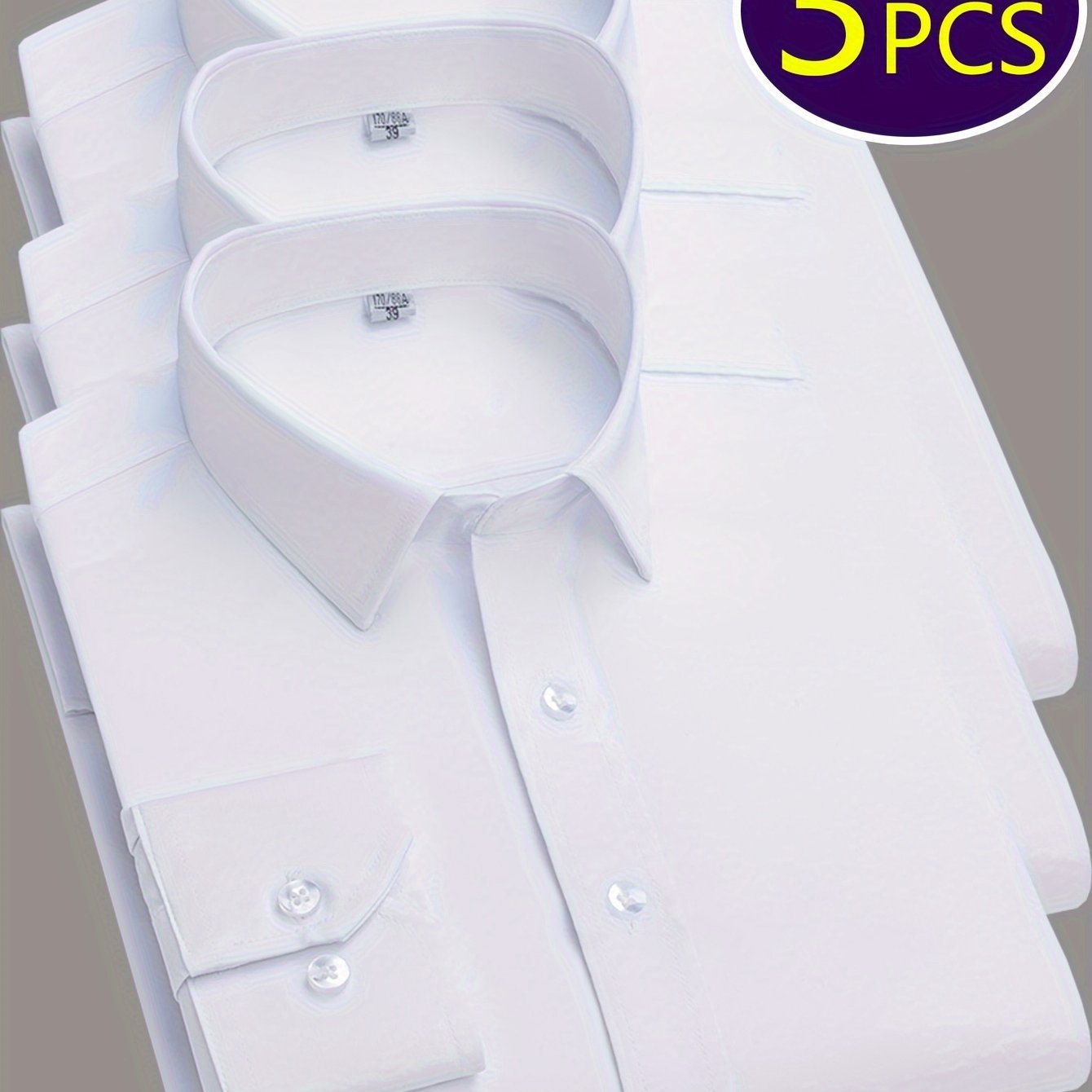 3 men's dress shirts with solid color and lapel collar, suitable for formal occasions.