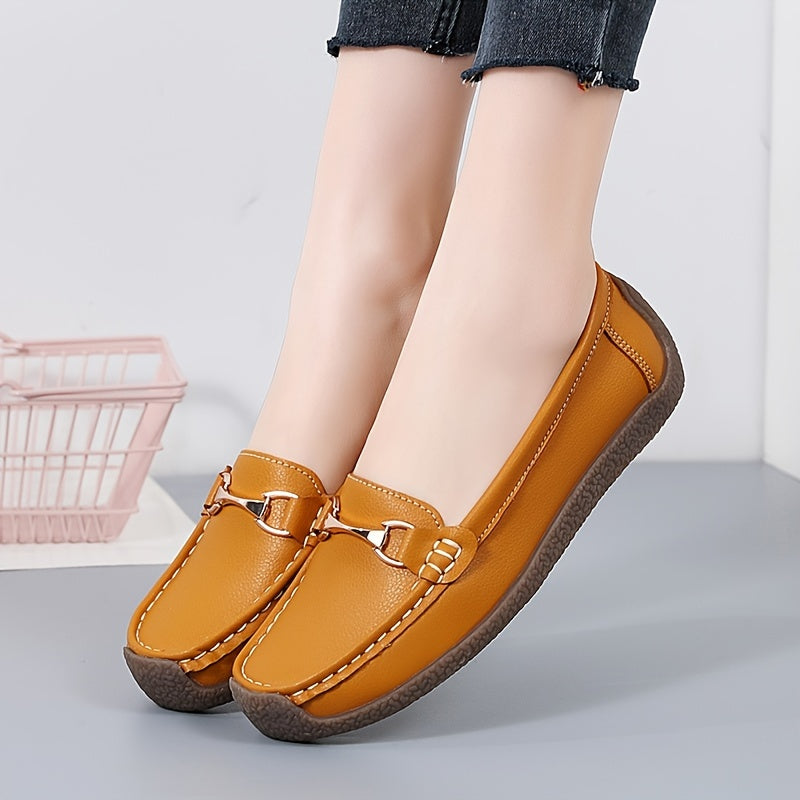 Women's metal decor slip on loafers for casual walking with non-slip flat soles.