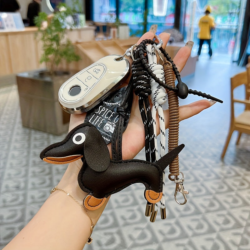 Fashionable Braided Nylon Rope Dachshund Dog Keychain for Car Keys - Creative Bag Pendant Ornament