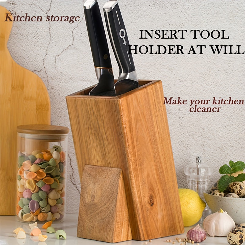 Acacia Wood Universal Knife Block with Removable Plastic Bristles (Knives not included)