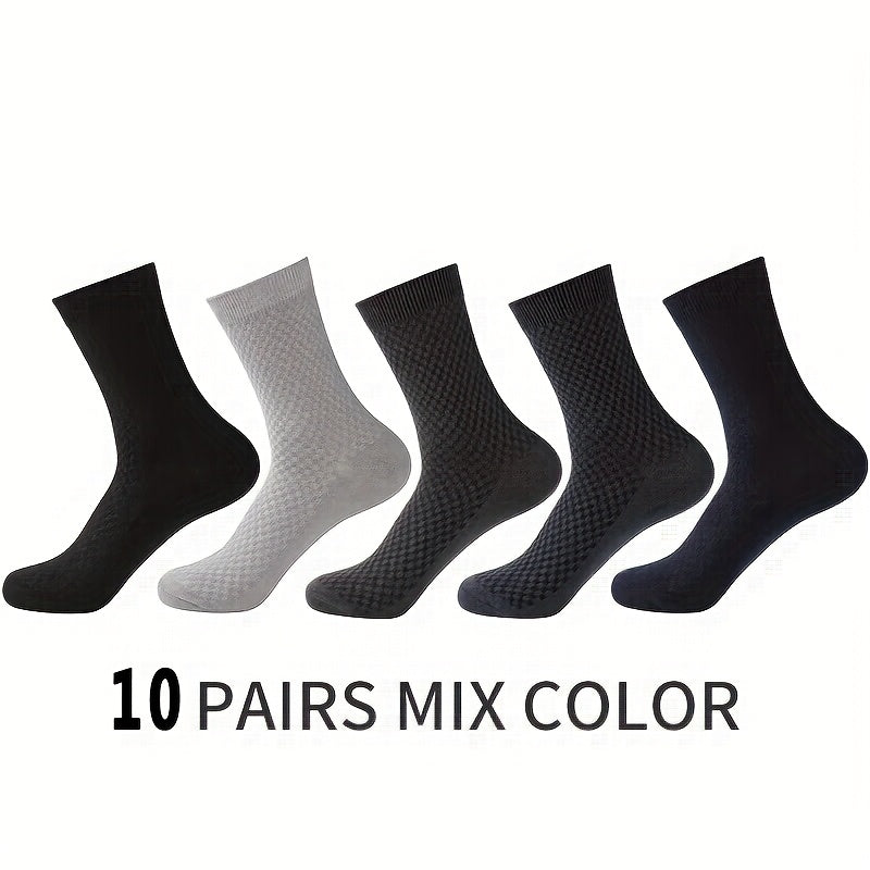 GLENMEARL 10pcs Men's Bamboo Fiber Crew Socks - Breathable and Comfortable for Business & Casual Wear