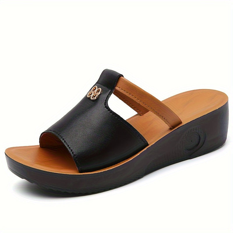 Casual women's wedge sandals with open toe for summer, slip-on style for comfort.