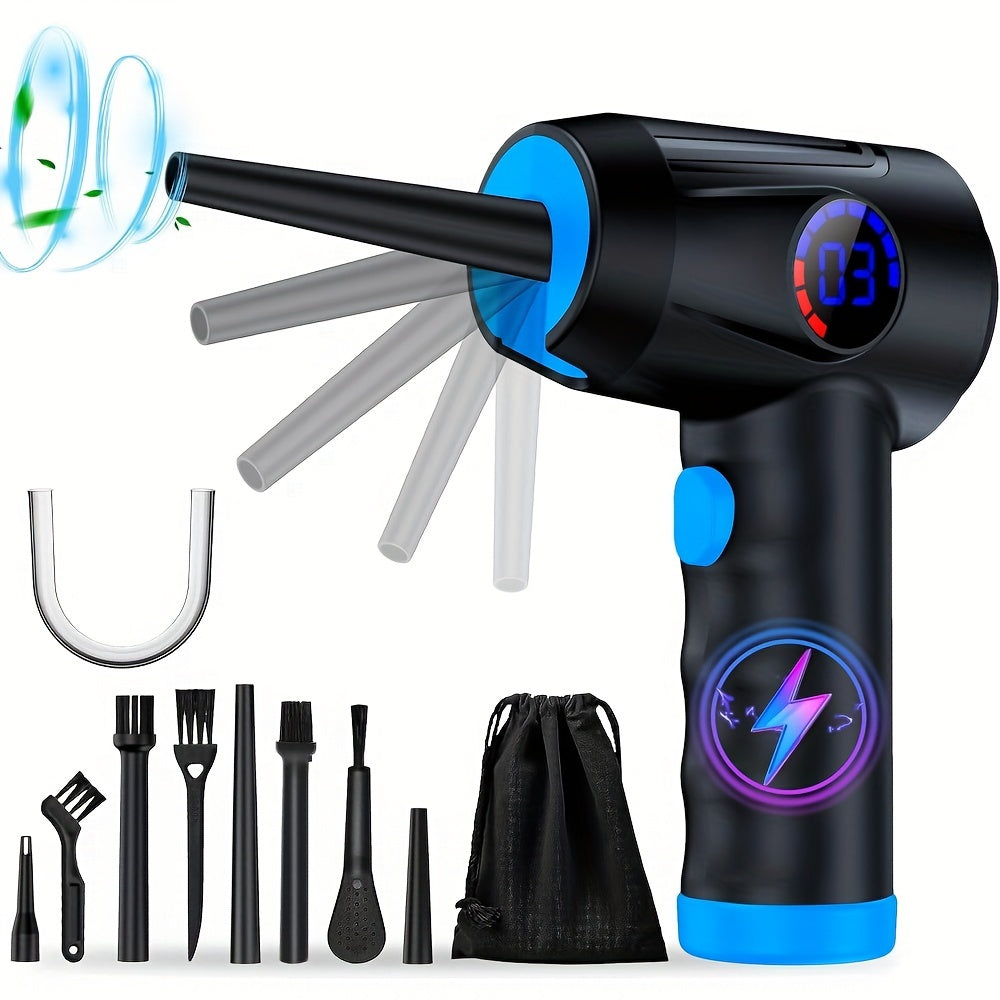 Cordless compressed air duster with 4 nozzles, LED light, 51000 RPM, 4-speed adjustable electric blower, fast charging, portable cleaner for computers, keyboards, electronics, and more.