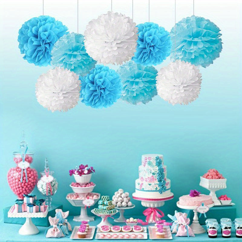 Set of 9 Paper Pom Pom Flowers for Events