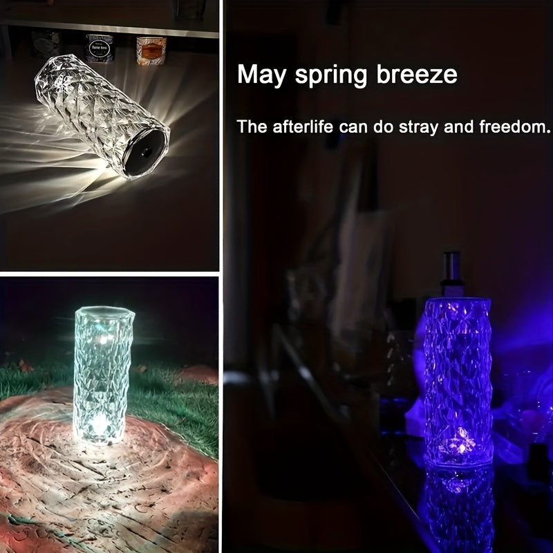 Crystal table lamp with touch sensor, changes colors, perfect for bedroom, living room, or parties. Great housewarming gift.