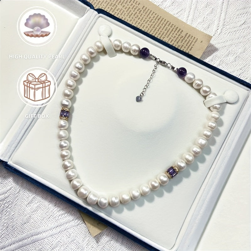 An exquisite Freshwater Pearl Necklace designed for women, featuring a timeless and elegant neutral style. Crafted from natural pearls with unique growth imperfections, this necklace comes in a beautiful gift box making it the perfect romantic gift for