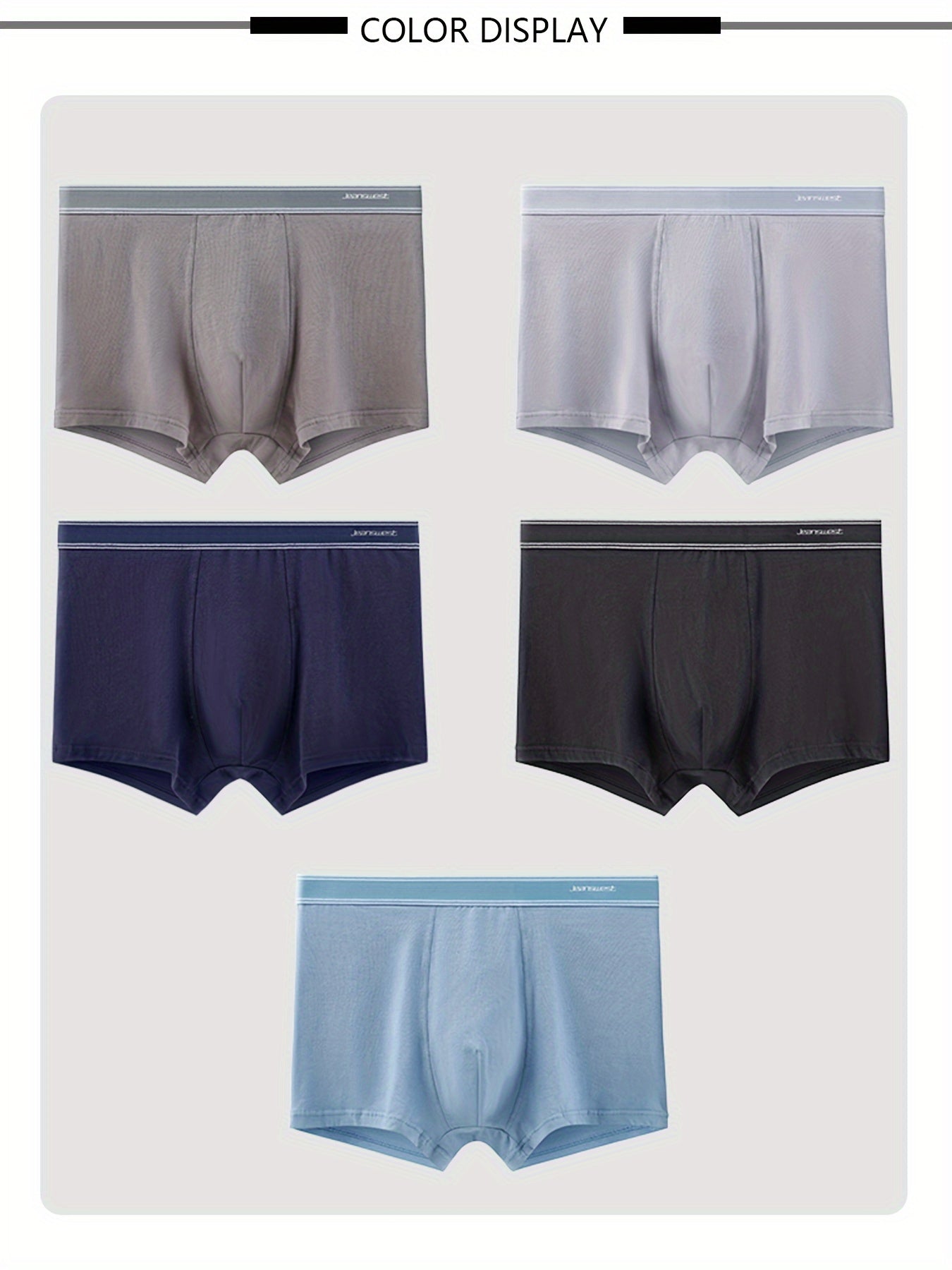 JEANSWEST Men's Solid Stretchy Cotton Boxer Briefs - 5 Pcs, Stylish High Quality, Comfy, Quick-Drying, Breathable Set.