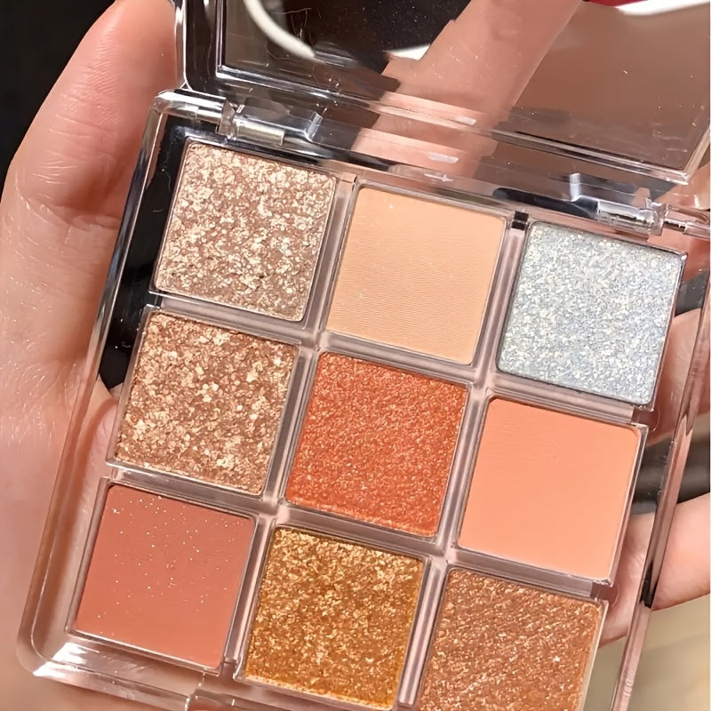 KAPEINE 9 Color Eyeshadow Palette offers a high gloss, shiny effect with a colorful range of pink, brown, purple, and silvery tones for festive looks.