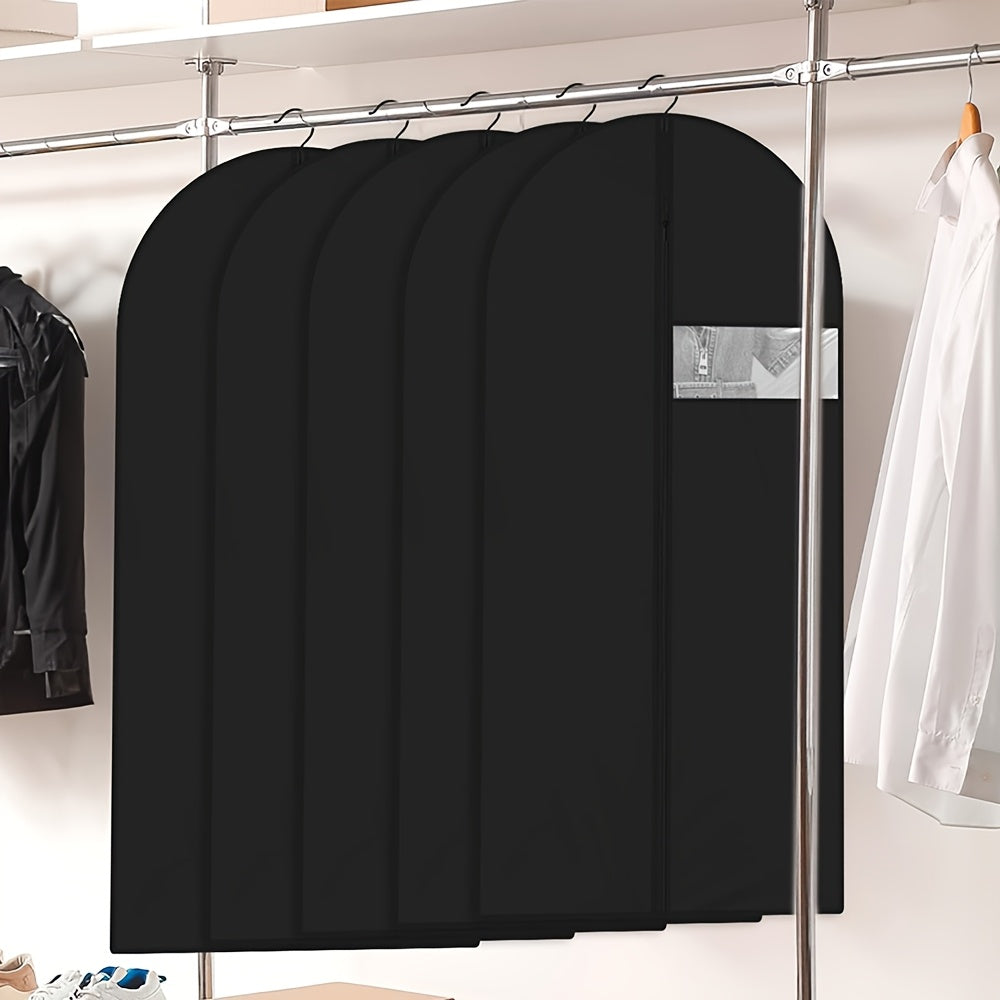 Get 5 high-quality garment dust covers with a convenient viewing window. These portable bags are durable and perfect for protecting shirts, suits, dresses, and coats. Keep your clothes organized at home with these premium storage organizers.