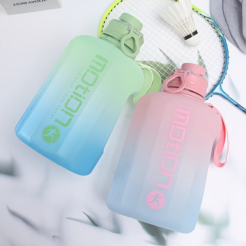 1pc, 2200ml/77.93oz Gradient Color Frosted Fashion Sports Water Bottle with Handle, Plastic, Large Capacity, Outdoor Use