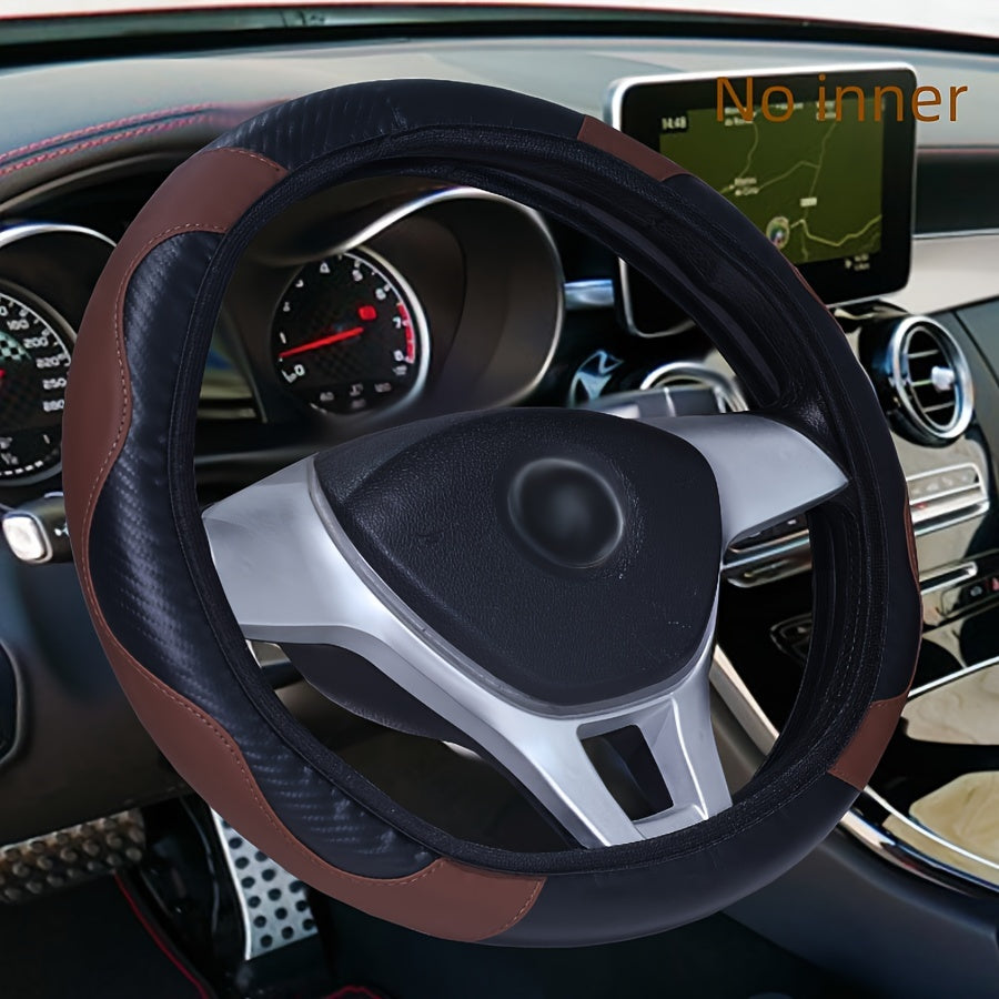 1 pc Elastic PU Leather Steering Wheel Cover with Carbon Fiber Pattern, Inner Circle-Free, Multiple Colors