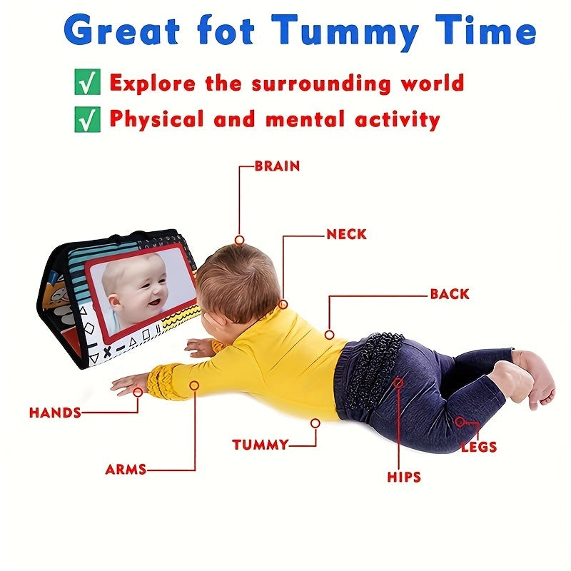 HOTMIR Youngsters Tummy Time Book Toy - Colorful Cloth Play Mat with High-Contrast Designs, Crinkle Sounds, and Brain-Boosting Features - Red/Black, HOTMIR