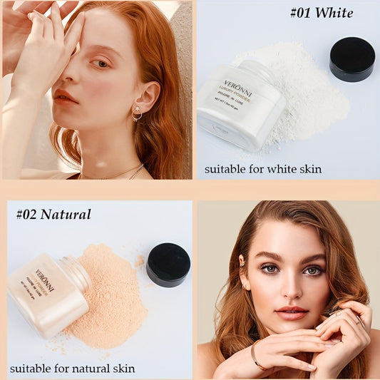 Oil control loose face powder sets foundation makeup with brush for a long-lasting, shine-free matte finish.