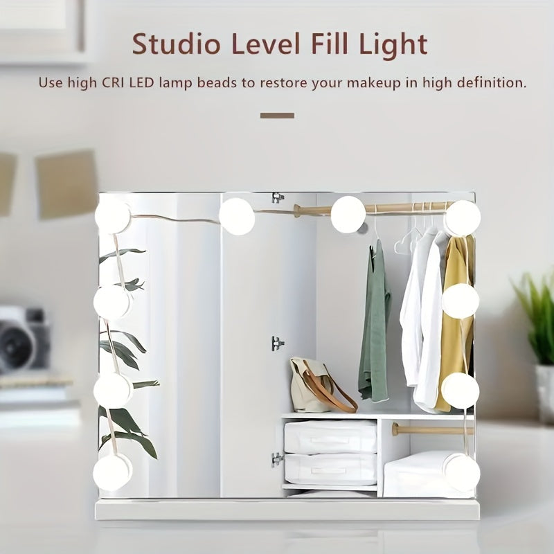 Brighten your beauty routine with 10 LED makeup mirror bulbs with USB wall lamp and dimmable rotating storage wire.