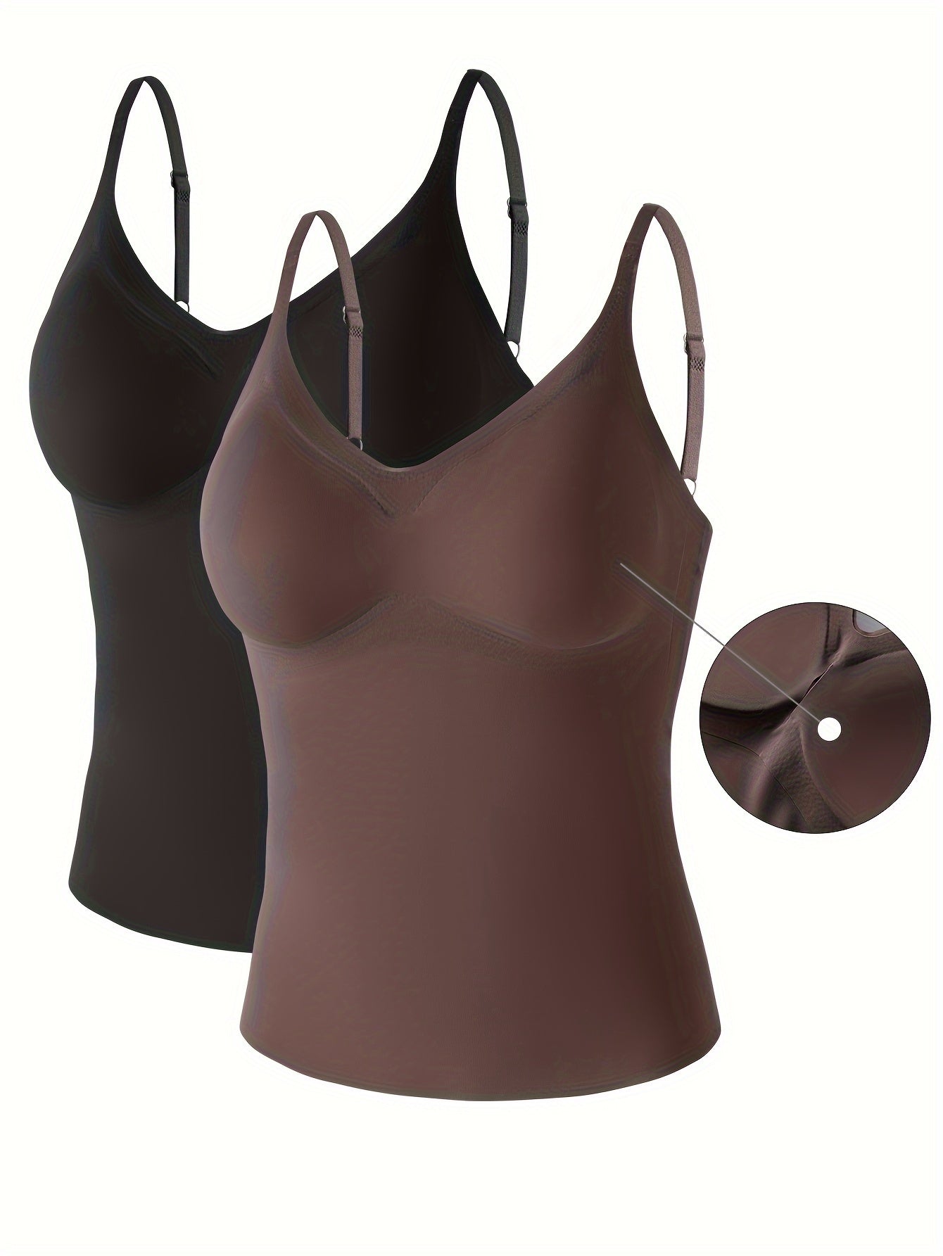 2 Women's Seamless Camisoles with Built-In Bra Pads - Purple Coffee & Black, Nylon Blend, Versatile and Comfortable Inner Wear