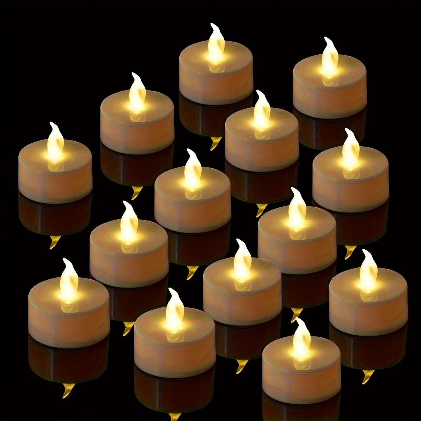 24pcs Battery-Powered LED Tea Lights in Warm Yellow, Flickering Faux Candles for Parties, Halloween & Christmas Decoration, No Fire - LED Tea Candles