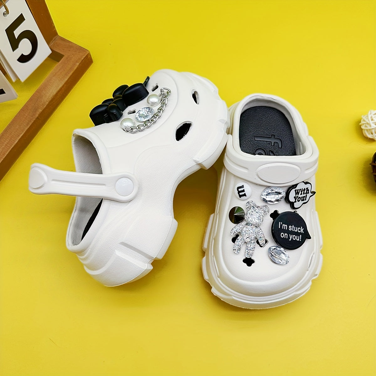 Adorable EVA Cartoon Clogs for Kids - Water-resistant, Lightweight with Rhinestone Accents. Perfect for everyday wear, suitable for kids under 14.