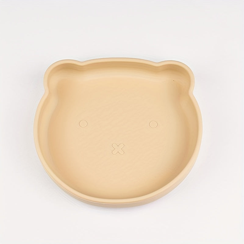 Cartoon Bear Shaped Learning Plate for Kids, Divided Compartment Plate, Easy to Clean, Made of Food Grade Silicone Material, BPA-free with Suction Cup for Stability