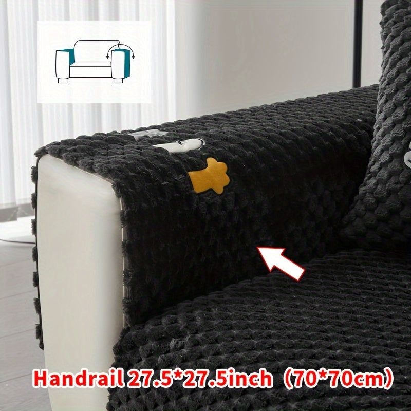 Modern honeycomb fleece sofa cover with embroidered design, pet-friendly protection for furniture, plush slipcover for various sofas. One-piece design with anti-slip backing for home and office decor.