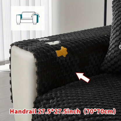 Modern honeycomb fleece sofa cover with embroidered design, pet-friendly protection for furniture, plush slipcover for various sofas. One-piece design with anti-slip backing for home and office decor.