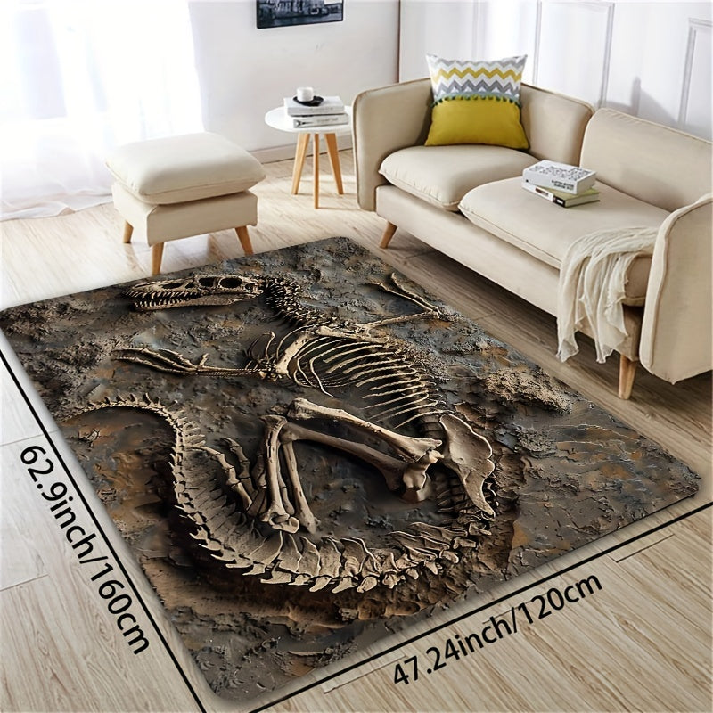 Soft and thick area rug designed with dinosaur fossils, measuring 8mm in thickness. This rug is machine washable and suitable for use in the bathroom, kitchen, living room, or bedroom. It serves as a versatile indoor decor mat, perfect for adding a touch