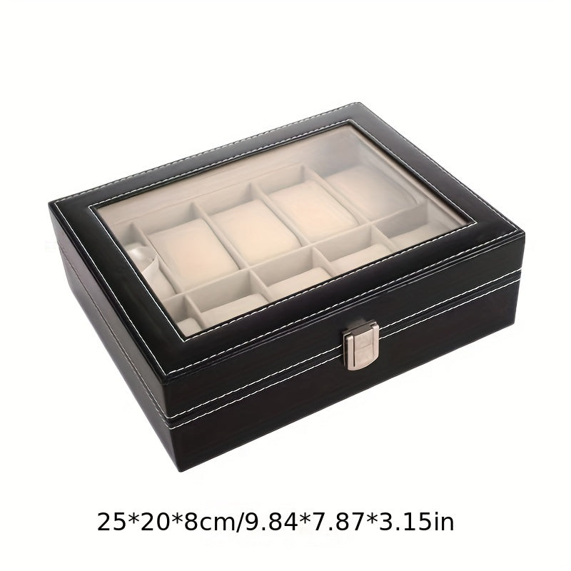 Elegant Black PU Leather Hand Jewelry Watch Storage Box with Dustproof Transparent 6/10 Slots, Equipped with Lock - Perfect Gift Choice