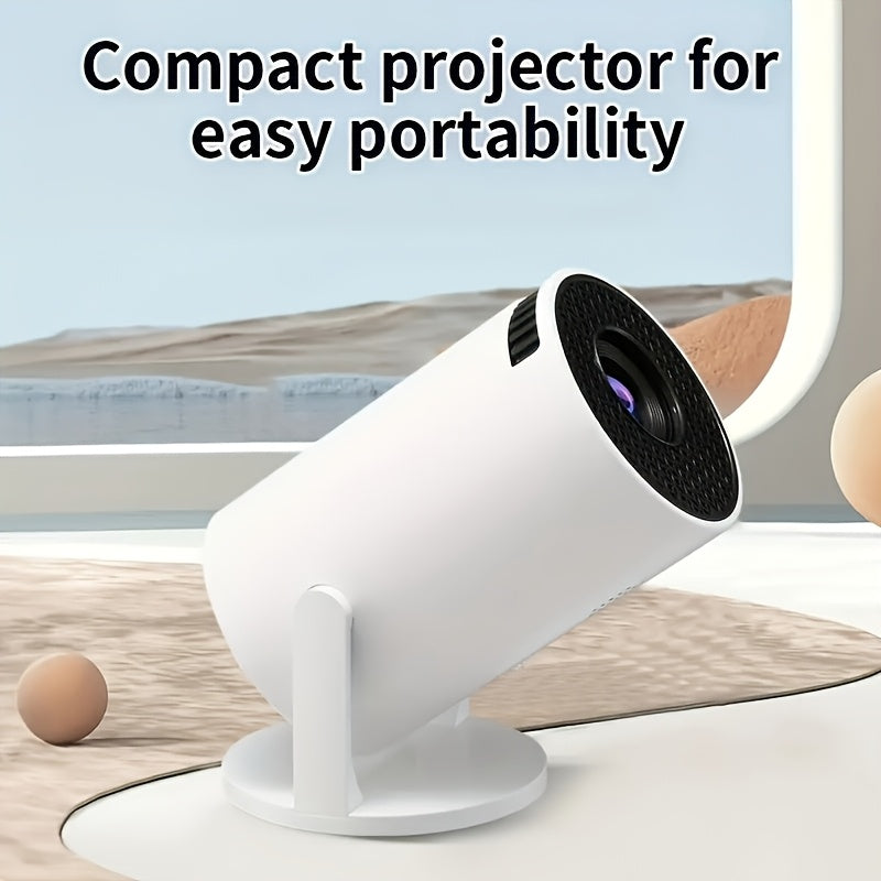 Compact Mini Projector with HD video, European Standard Plug, 180-Degree Adjustable Projection, Pan and Tilt Features, perfect for Home Cinema, Office, School, Meetings, and Holiday Gifts.