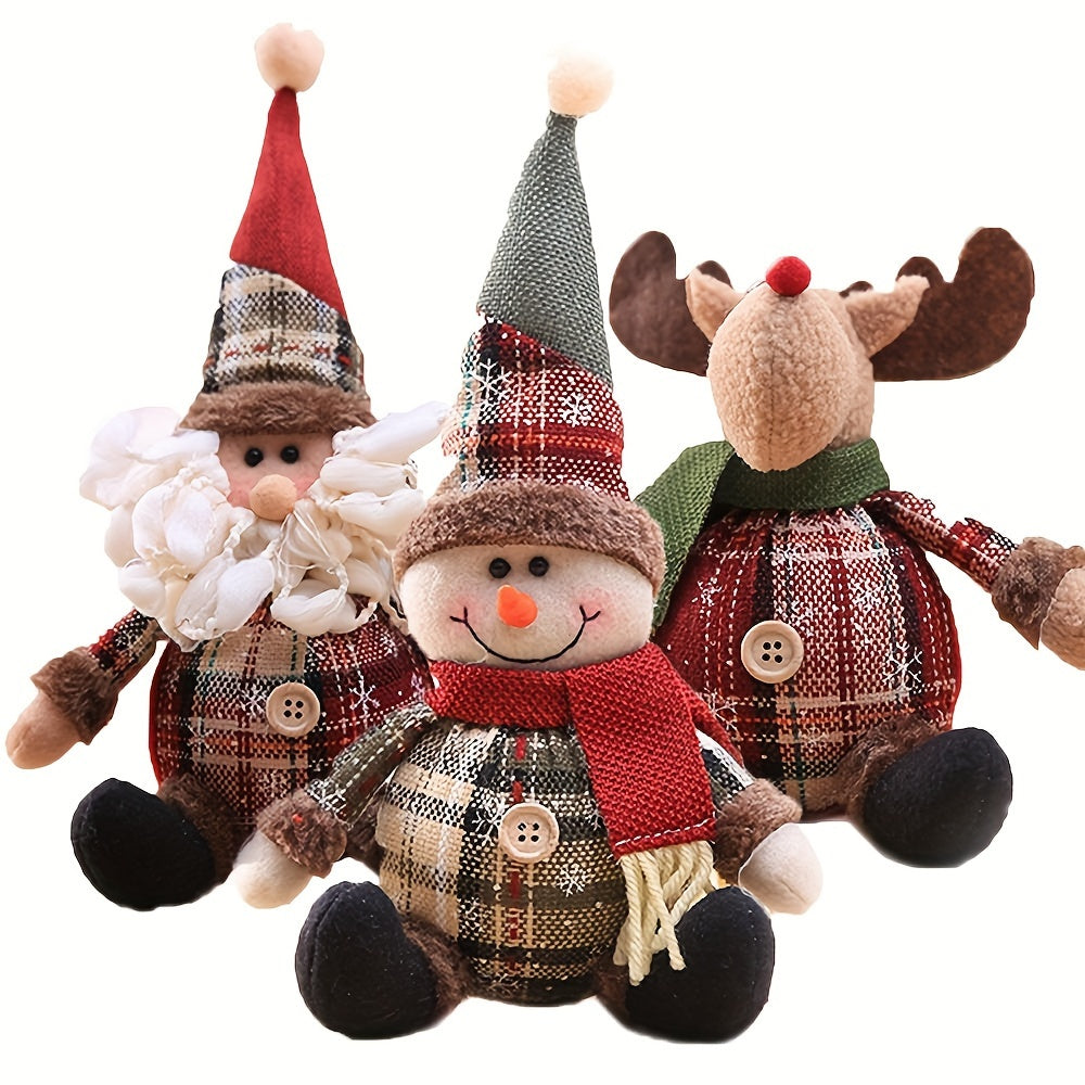 Festive Christmas Doll Pendant with Santa Claus and Reindeer plush ornaments, ideal for holiday home decor and Xmas trees.