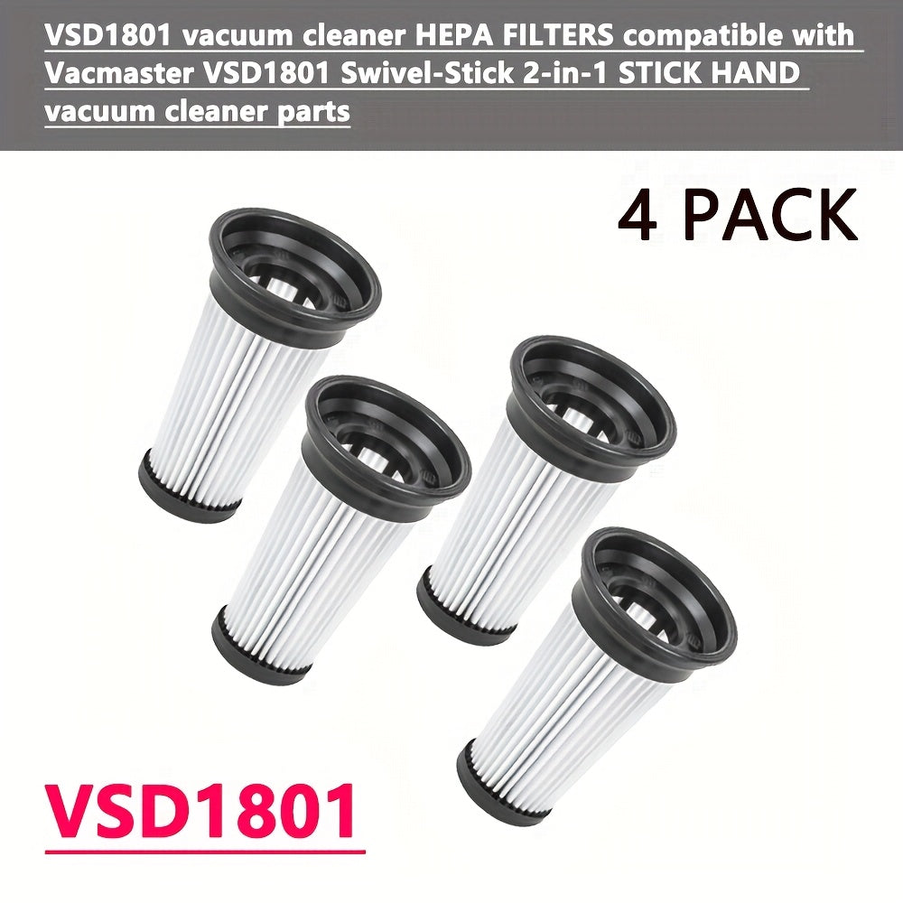 4-Piece Set of VSD1801 HEPA Vacuum Cleaner Filters, Featuring Washable Paper and Durable Plastic Frame, Designed to Fit Vacmaster Swivel-Stick 2-in-1 Stick Hand Vacuum Cleaner