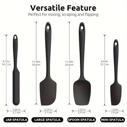 4-piece set of U-Taste heat resistant silicone spatulas for nonstick cookware, with a high temperature resistance of 600ºF and seamless, BPA-free design for safe food handling.