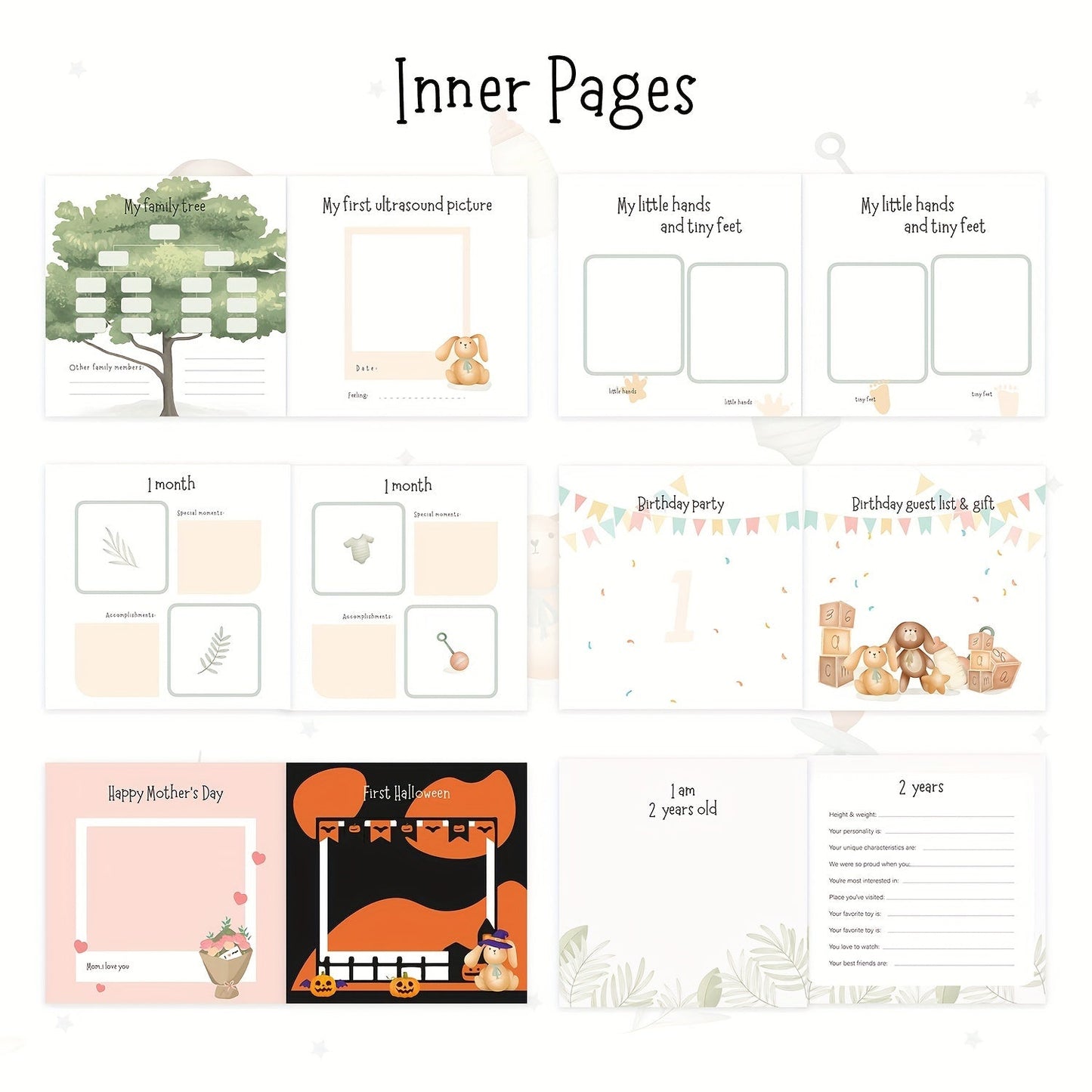 Year One Commemorative Book for Youngsters feat. Little Sheep Model, Inner Pages with Double-Sided Tape & Hidden Coil Hardcover, Copper Plate Black Golden Cover, includes 12 Months Milestone Stickers & Special Paper. Perfect for New Mom & Boy and Girl