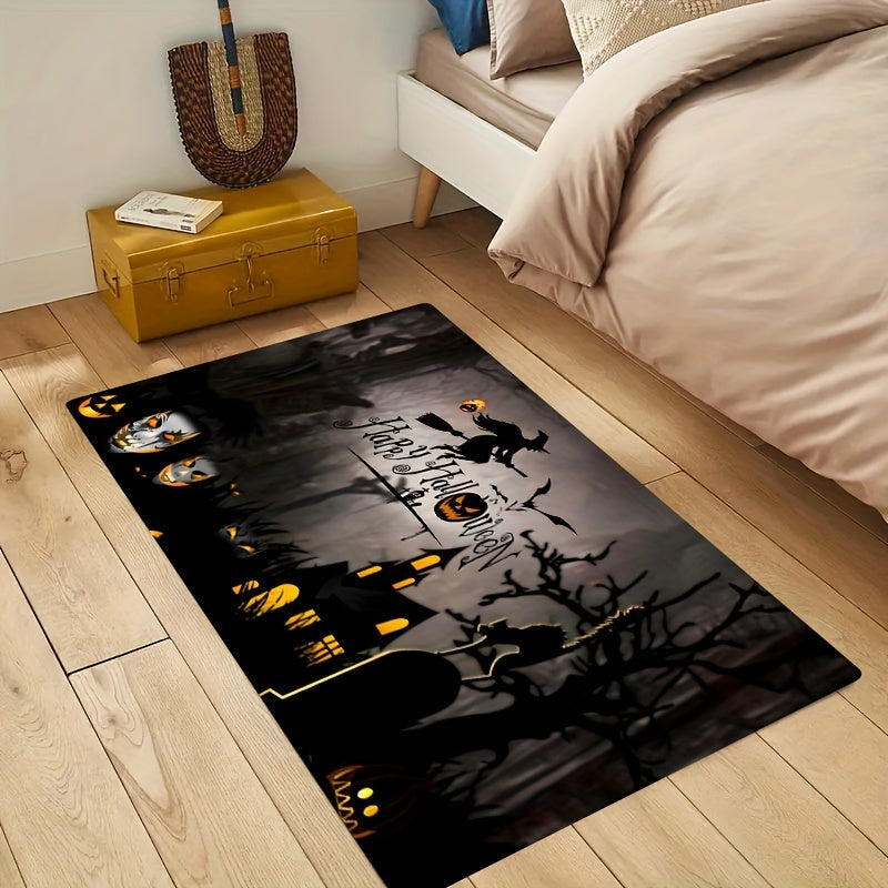 Cozy Halloween Horror Letter Print Flannel Mat - Plush, Durable & Easy to Clean for Every Room - Anti-Skid Entrance Rug