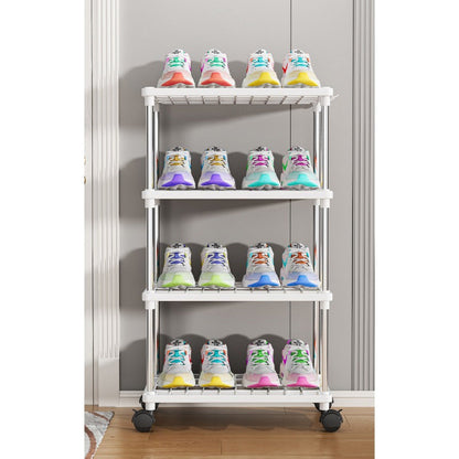 Rolling Storage Rack Organizer featuring Multiple Tiers, Constructed from Metal and Plastic, Easy to Move with Wheels, Ready to Use with No Assembly Needed, Ideal for Kitchen, Bathroom, Snacks, and Shoes Storage.